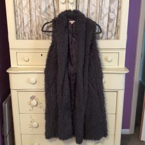 Grey Faux Fur, Fully-Lined Long Vest